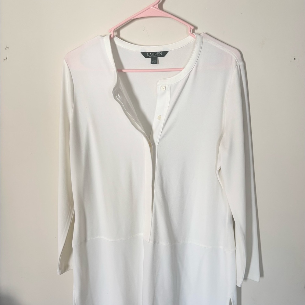 Ralph Lauren Cream Color Stretch Tunic Blouse Size Large